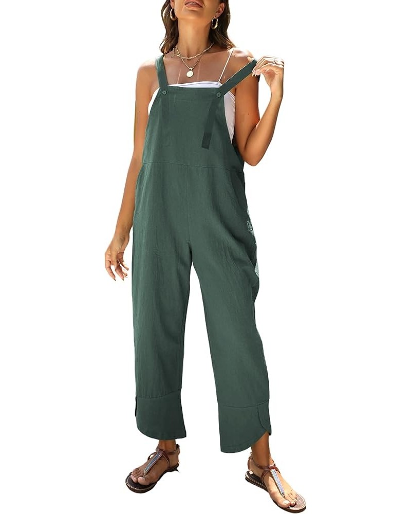 Womens Cotton Linen Adjustable Bib Overalls Casual Wide Leg Baggy Jumpsuit with Pockets Teal $15.59 Overalls