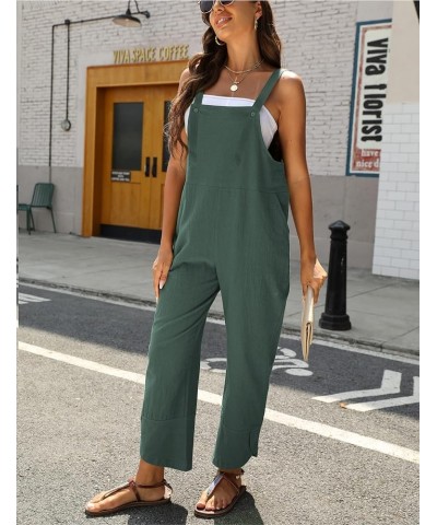 Womens Cotton Linen Adjustable Bib Overalls Casual Wide Leg Baggy Jumpsuit with Pockets Teal $15.59 Overalls