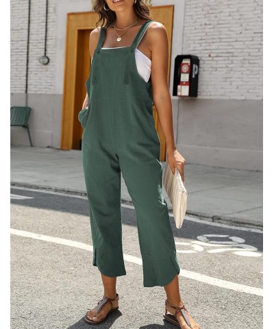 Womens Cotton Linen Adjustable Bib Overalls Casual Wide Leg Baggy Jumpsuit with Pockets Teal $15.59 Overalls