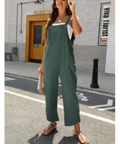 Womens Cotton Linen Adjustable Bib Overalls Casual Wide Leg Baggy Jumpsuit with Pockets Teal $15.59 Overalls