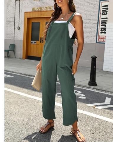 Womens Cotton Linen Adjustable Bib Overalls Casual Wide Leg Baggy Jumpsuit with Pockets Teal $15.59 Overalls