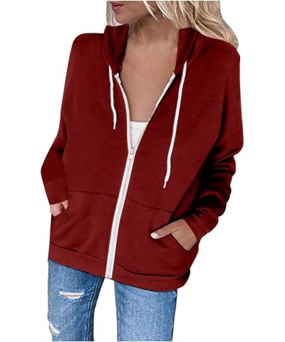 Womens Zip Up Hoodies 2023 Fall Fashion Y2K Sweatshirts Casual Long Sleeve Loose Fit Track Jackets With Pockets A08-red $6.23...