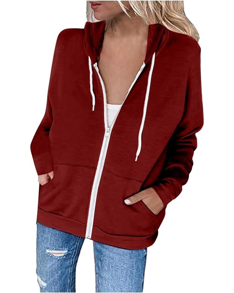 Womens Zip Up Hoodies 2023 Fall Fashion Y2K Sweatshirts Casual Long Sleeve Loose Fit Track Jackets With Pockets A08-red $6.23...