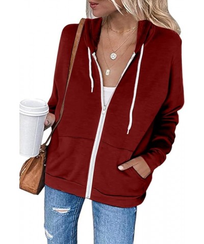 Womens Zip Up Hoodies 2023 Fall Fashion Y2K Sweatshirts Casual Long Sleeve Loose Fit Track Jackets With Pockets A08-red $6.23...