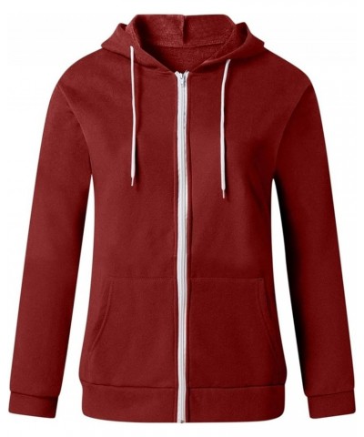 Womens Zip Up Hoodies 2023 Fall Fashion Y2K Sweatshirts Casual Long Sleeve Loose Fit Track Jackets With Pockets A08-red $6.23...