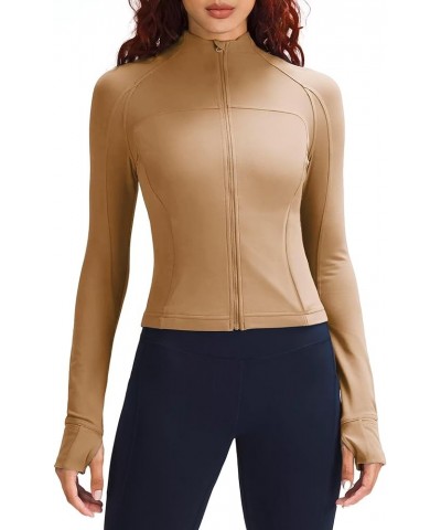 Women's Running Jackets Full Zip Athletic Jackets Slim Fit Workout Gym Yoga Track Jackets with Pockets Light Brown $22.54 Jac...