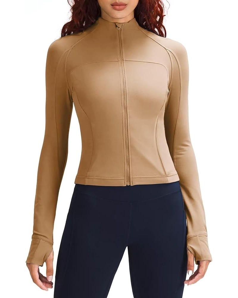 Women's Running Jackets Full Zip Athletic Jackets Slim Fit Workout Gym Yoga Track Jackets with Pockets Light Brown $22.54 Jac...