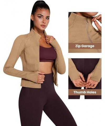 Women's Running Jackets Full Zip Athletic Jackets Slim Fit Workout Gym Yoga Track Jackets with Pockets Light Brown $22.54 Jac...