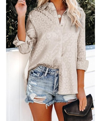 Womens V Neck Satin Embossed Roll up Sleeve Button Down Blouses Top T Dark Apricot $16.31 Blouses