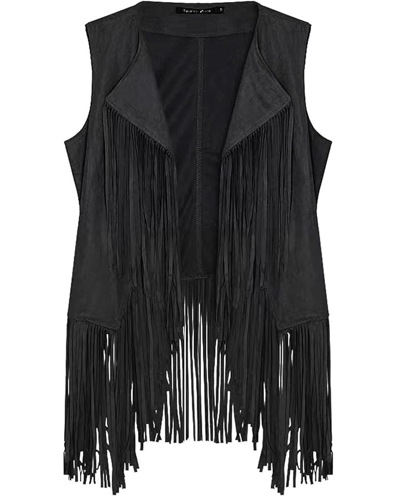 Fringe Vest,Cowgirl Vest Tassel Sleeveless Hippie Vest 60s outfits for Women Western Black $18.55 Jackets