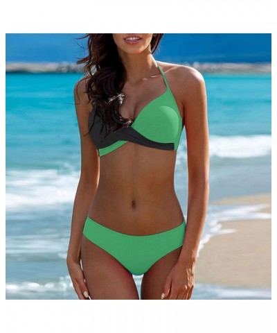 Two Piece Bikini Sets for Women High Waisted Bikini Push Up Swimsuit Halter Wrap Criss Cross Bathing Suit 04-green $7.63 Swim...