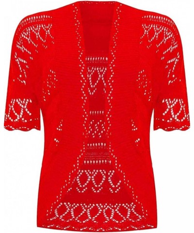 Women's Short Sleeve Crochet Knitted Bolero Shrug Cardigan Cropped Sweater Red $10.23 Sweaters