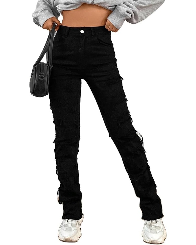 Skinny Jeans for Women High Waist Stacked Distressed Ripped Y2K Denim Pants Pull On Stretch Jeans Petite Mom Jeans Skinny-bla...