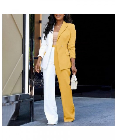 Women Blazer and Trousers Set Casual Office 2 Piece Outfits Color Block Business Suits Lapel Front Open Blazer Jackets Yellow...