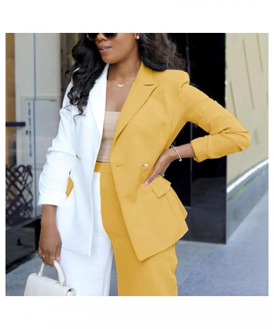 Women Blazer and Trousers Set Casual Office 2 Piece Outfits Color Block Business Suits Lapel Front Open Blazer Jackets Yellow...