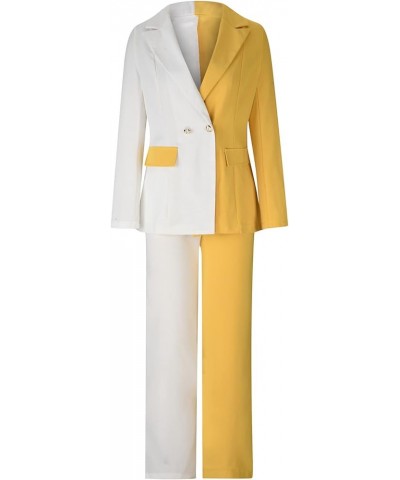 Women Blazer and Trousers Set Casual Office 2 Piece Outfits Color Block Business Suits Lapel Front Open Blazer Jackets Yellow...