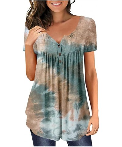 Sexy Tops for Women Plus Size Loose Gradient Shirt Short Sleeve Summer Top Tunic Button V-Neck Blouse Tees 09-multicolor $5.6...