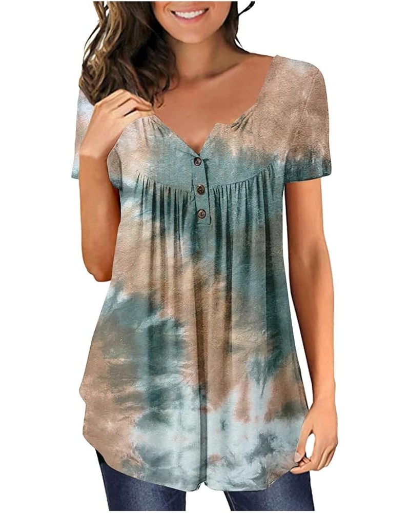 Sexy Tops for Women Plus Size Loose Gradient Shirt Short Sleeve Summer Top Tunic Button V-Neck Blouse Tees 09-multicolor $5.6...