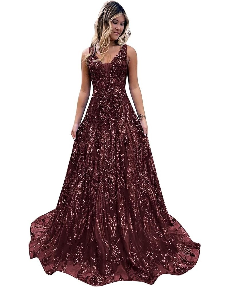 Sparkly Sequin Prom Dresses for Women V Neck A Line Evening Formal Gown 2024 Desert Rose $31.20 Dresses