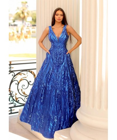 Sparkly Sequin Prom Dresses for Women V Neck A Line Evening Formal Gown 2024 Desert Rose $31.20 Dresses