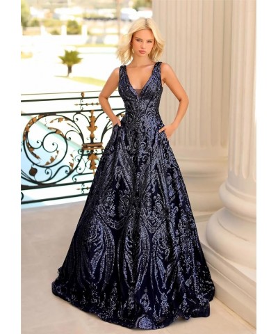 Sparkly Sequin Prom Dresses for Women V Neck A Line Evening Formal Gown 2024 Desert Rose $31.20 Dresses