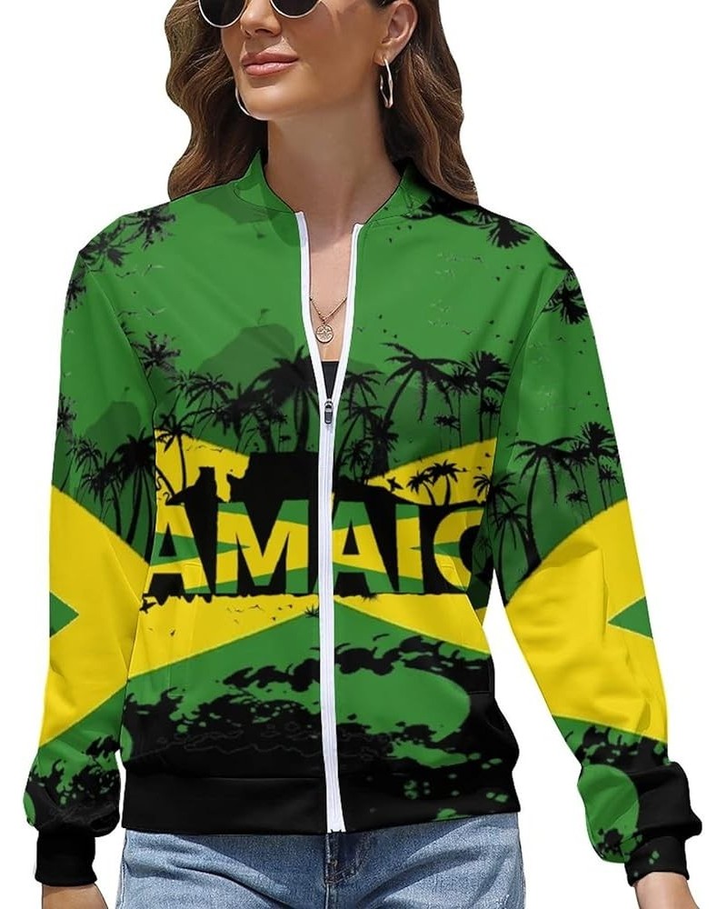 Jamaica Flag Women's Zipper Jacket Women Sweatshirts Print Hoodie Autumn Long Sleeve Tops L Large White-3 $18.22 Hoodies & Sw...