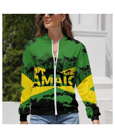 Jamaica Flag Women's Zipper Jacket Women Sweatshirts Print Hoodie Autumn Long Sleeve Tops L Large White-3 $18.22 Hoodies & Sw...