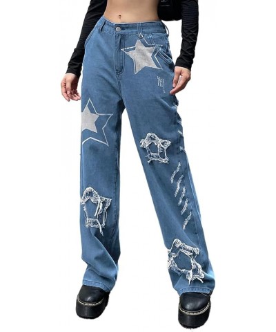 Y2K Baggy Jeans Star Patch Wide Leg Denim Pants Alt Emo 90s Grunge Aesthetic Streetwear Vintage Harajuku Y2K Clothing M $16.1...