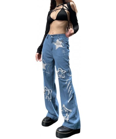 Y2K Baggy Jeans Star Patch Wide Leg Denim Pants Alt Emo 90s Grunge Aesthetic Streetwear Vintage Harajuku Y2K Clothing M $16.1...