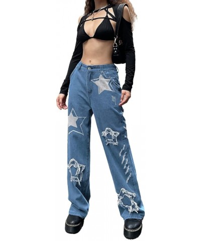 Y2K Baggy Jeans Star Patch Wide Leg Denim Pants Alt Emo 90s Grunge Aesthetic Streetwear Vintage Harajuku Y2K Clothing M $16.1...