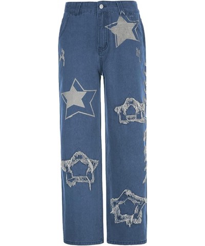 Y2K Baggy Jeans Star Patch Wide Leg Denim Pants Alt Emo 90s Grunge Aesthetic Streetwear Vintage Harajuku Y2K Clothing M $16.1...