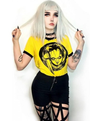 Women‘s Y2K Fairy Grunge Shirts Casual Graphic Printed Short Sleeve Crop Tops Basic Cropped Tee T-Shirts Yellow $7.50 Tops