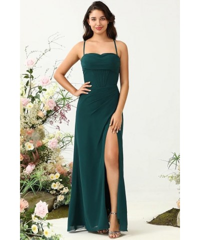 Spaghetti Straps Bridesmaid Dresses for Women Side Slit Chiffon Pleated Formal Evening Dress YMS292 Black $31.89 Dresses