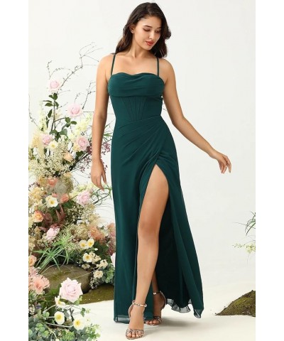 Spaghetti Straps Bridesmaid Dresses for Women Side Slit Chiffon Pleated Formal Evening Dress YMS292 Black $31.89 Dresses