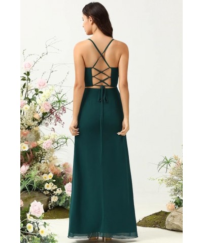 Spaghetti Straps Bridesmaid Dresses for Women Side Slit Chiffon Pleated Formal Evening Dress YMS292 Black $31.89 Dresses