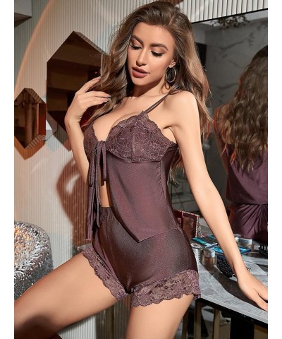 Women's Lace Trim Tie Front Scallop Cami Top and Shorts 2 Piece Pajama Set Purple Solid $15.59 Sleep & Lounge