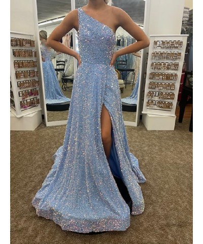 Sparkly Sequins Plus Size Prom Dresses with Pockets Slit One Shoulder Prom Party Gowns A Line Formal Ball Gowns Peach $38.40 ...