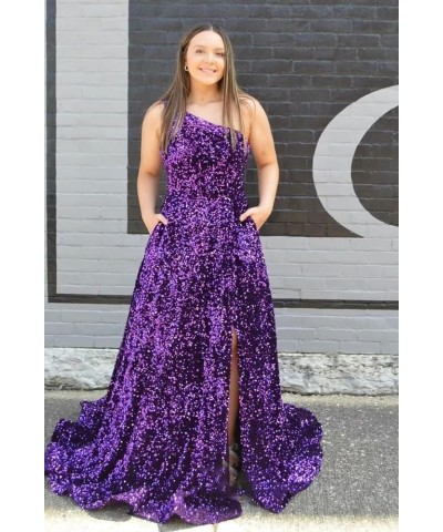 Sparkly Sequins Plus Size Prom Dresses with Pockets Slit One Shoulder Prom Party Gowns A Line Formal Ball Gowns Peach $38.40 ...