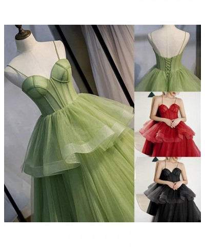 Spaghetti Straps Tulle Prom Dresses for Women Long Sweetheart Ball Gown Puffy Ruffled Evening Gowns with Train Y94 Pink2 $51....