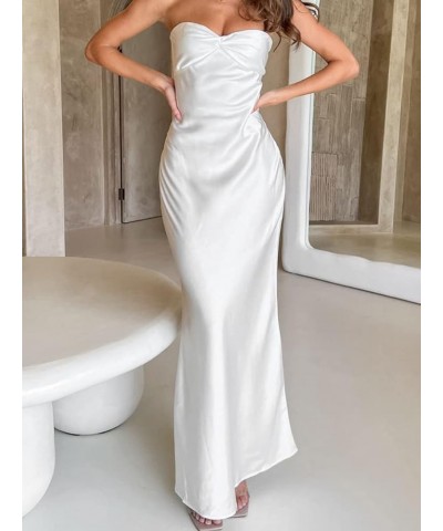 Women Spaghetti Strap Sleeveless Backless V Neck Maxi Dress Mushroom Print Long Dress Satin Slim Fit Bodycon D White $9.85 Dr...