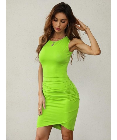 Women's Casual Sleeveless Tank Ruched Bodycon Sundress Irregular Sheath T Shirt Dress Lime $18.69 Dresses