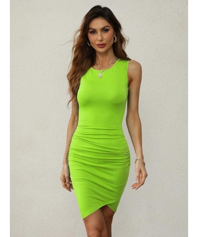 Women's Casual Sleeveless Tank Ruched Bodycon Sundress Irregular Sheath T Shirt Dress Lime $18.69 Dresses