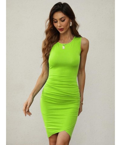 Women's Casual Sleeveless Tank Ruched Bodycon Sundress Irregular Sheath T Shirt Dress Lime $18.69 Dresses