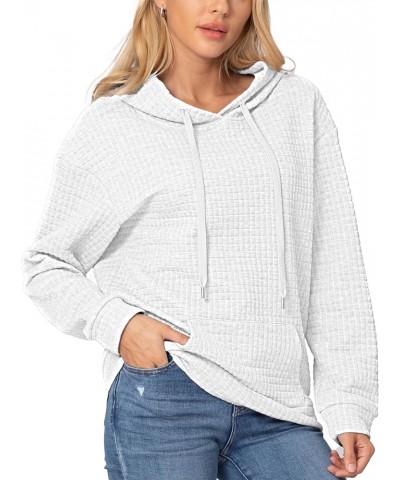 Womens Waffle Hoodie 2023 Fall Fashion Casual Loose Hooded Drawstring Trendy Pullover Sweatshirt with Pocket White $7.94 Hood...