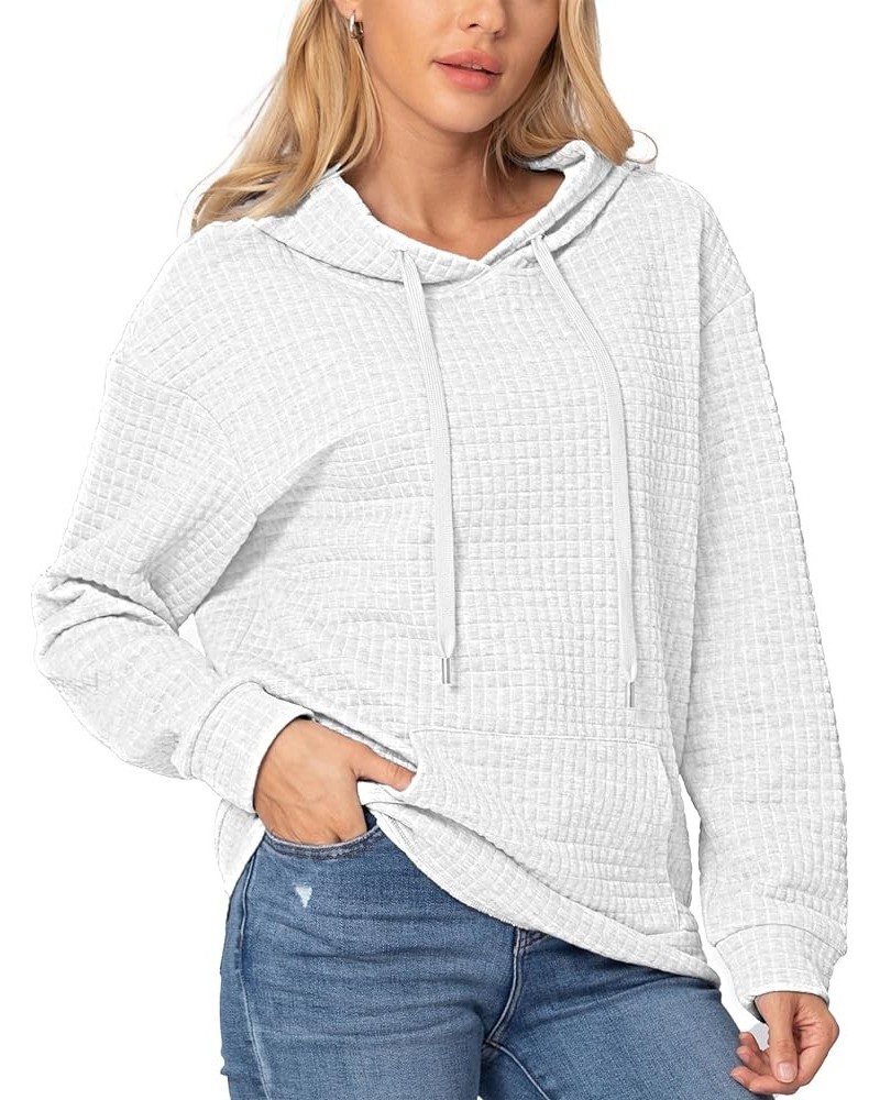 Womens Waffle Hoodie 2023 Fall Fashion Casual Loose Hooded Drawstring Trendy Pullover Sweatshirt with Pocket White $7.94 Hood...