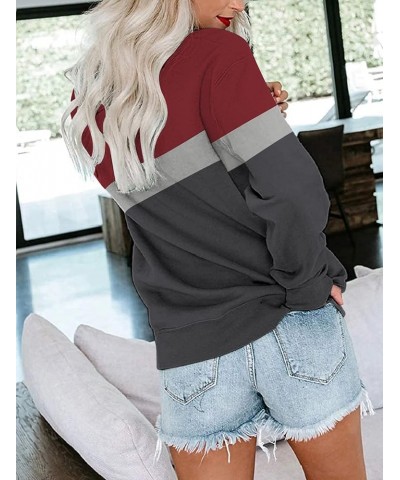 Womens Crew Neck Color Block/Solid Sweatshirts Tops Long Sleeve Casual Pullover Cute Lightweight Loose Tops B- Red Charcoal $...