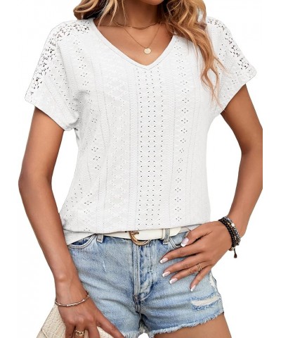 Women's Summer Solid Short Puff Round Neck Workwear Office Blouse Top White Solid $7.94 Blouses