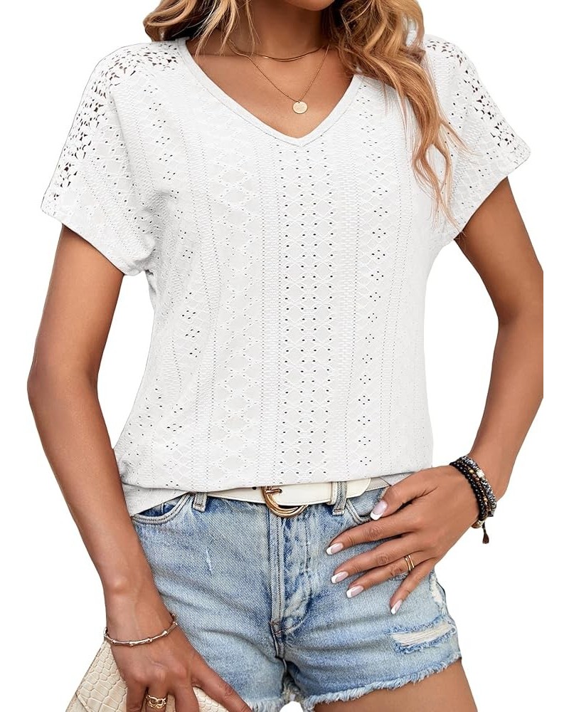 Women's Summer Solid Short Puff Round Neck Workwear Office Blouse Top White Solid $7.94 Blouses