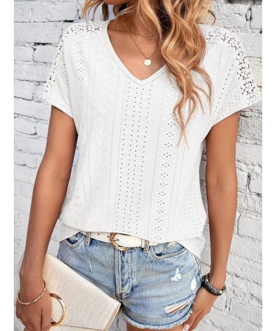 Women's Summer Solid Short Puff Round Neck Workwear Office Blouse Top White Solid $7.94 Blouses