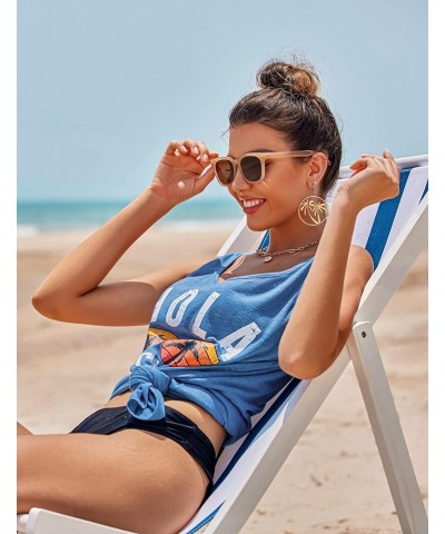 Women's Sleeveless Swimwear Coverups T-Shirt Beach Dress Tank Bikini Cover Up with Print A-sea Blue $12.99 Swimsuits